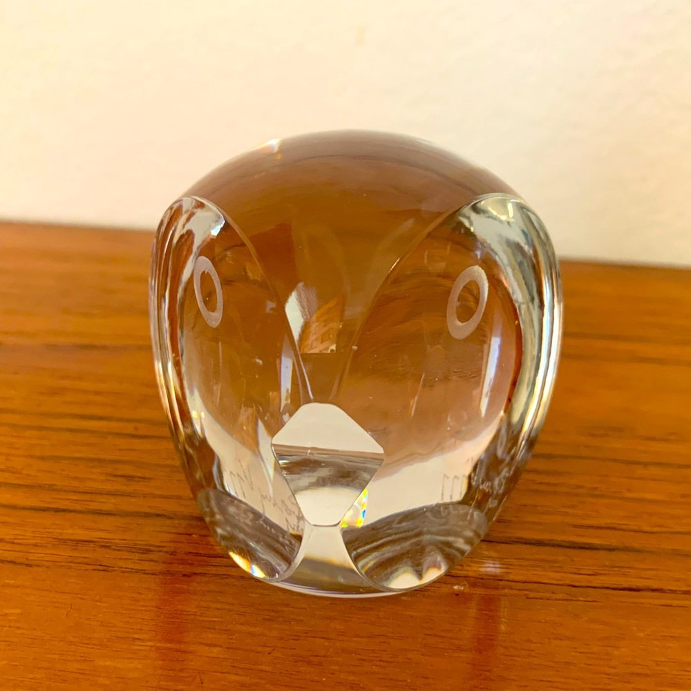 Vintage Crystal Owl Paperweight artist signed